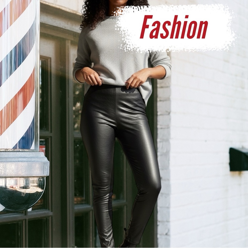Vintage High-Waist Black Faux Leather Leggings - Women - Picture 4 of 10
